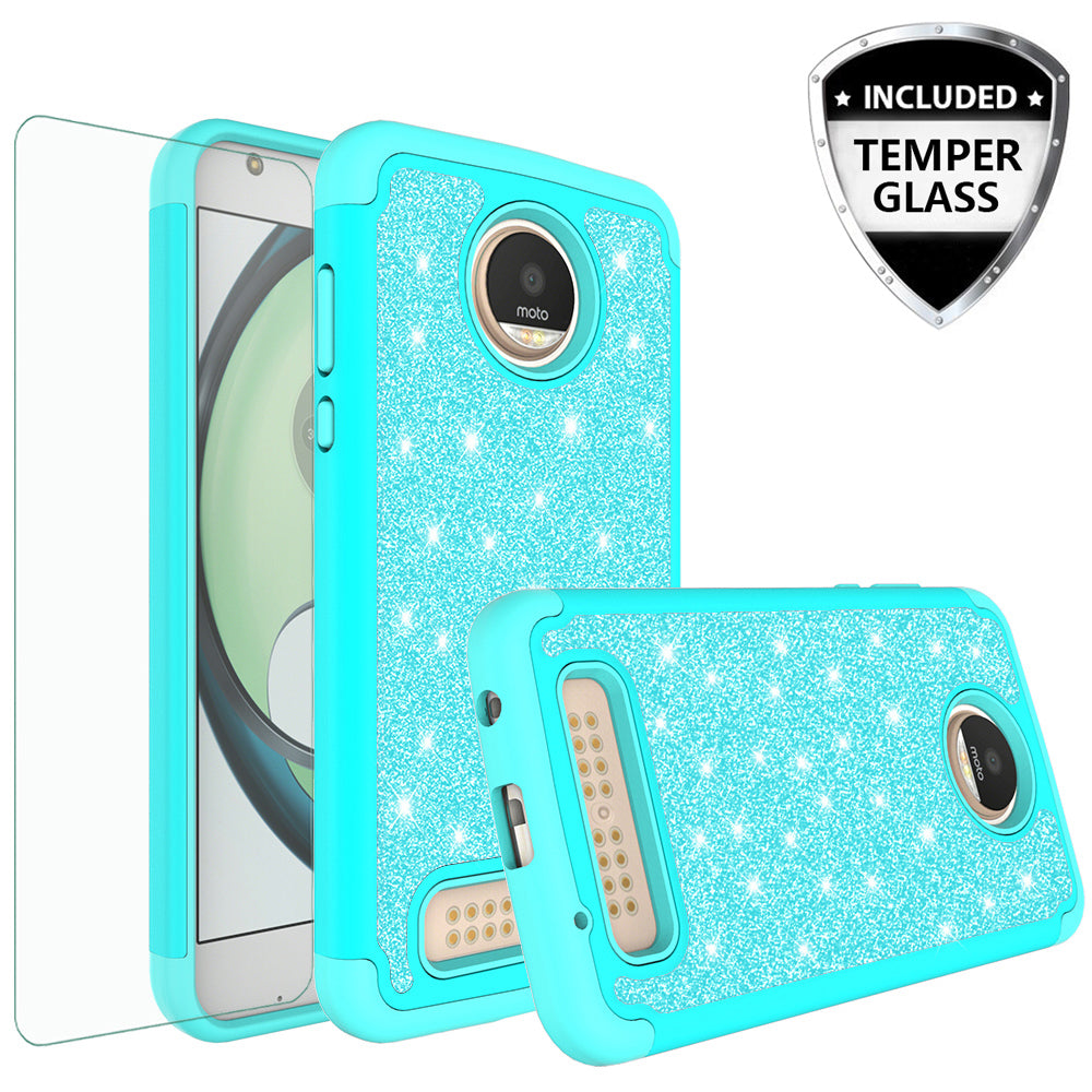 Motorola Moto Z2 Play Glitter Hybrid Case - Teal - www.coverlabusa.com