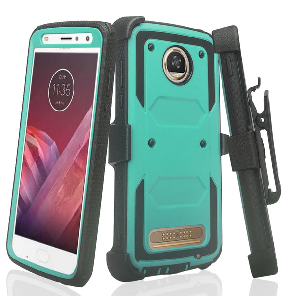 Motorola Moto Z2 Play heavy duty holster case - teal - www.coverlabusa.com