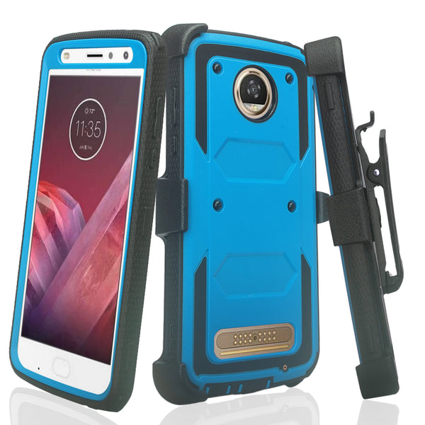 Motorola Moto Z2 Force heavy duty holster case - blue - www.coverlabusa.com