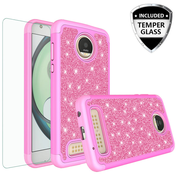 Motorola Moto Z2 Play Glitter Hybrid Case - Hot Pink - www.coverlabusa.com