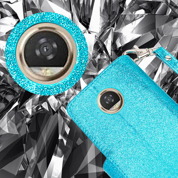 Motorola Moto Z2 Play Glitter Wallet Case - Teal - www.coverlabusa.com