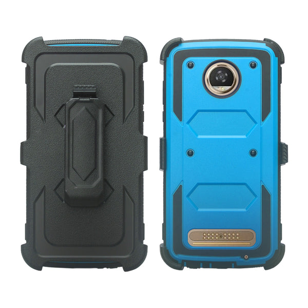Motorola Moto Z2 Force heavy duty holster case - blue - www.coverlabusa.com