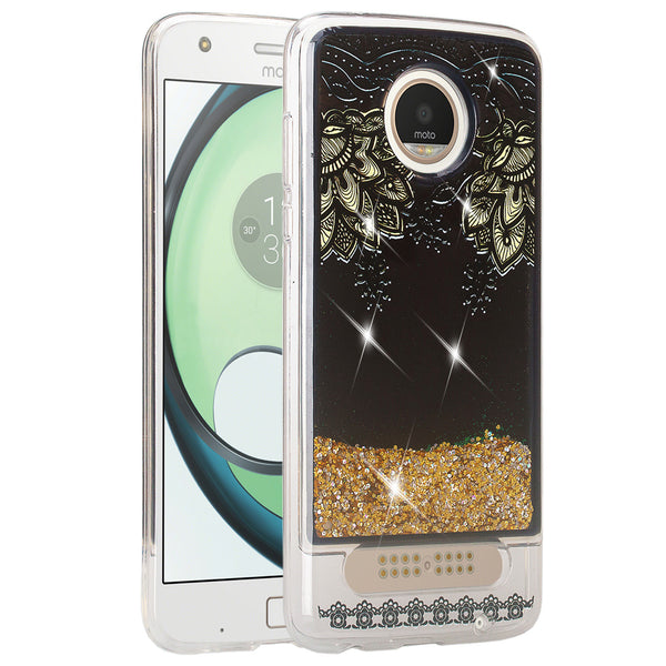 motorola moto z2 play liquid sparkle quicksand case - gold top flower - www.coverlabusa.com