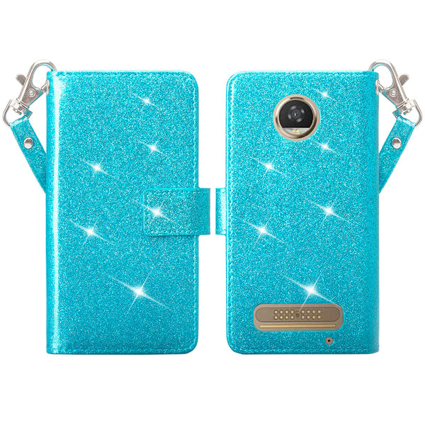 Motorola Moto Z2 Play Glitter Wallet Case - Teal - www.coverlabusa.com