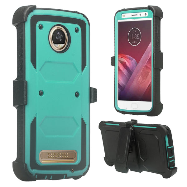 Motorola Moto Z2 Play heavy duty holster case - teal - www.coverlabusa.com