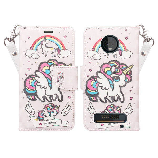 Motorola Moto Z3 Play leather wallet case - white unicorn 2 - www.coverlabusa.com