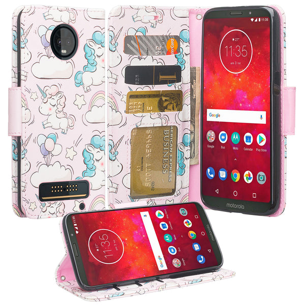 Motorola Moto Z3 Play leather wallet case - pink unicorn - www.coverlabusa.com