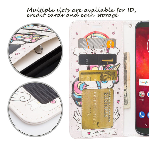 Motorola Moto Z3 Play leather wallet case - white unicorn 2 - www.coverlabusa.com
