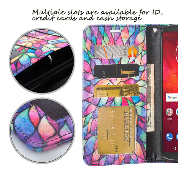 Motorola Moto Z3 Play leather wallet case - rainbow flower - www.coverlabusa.com