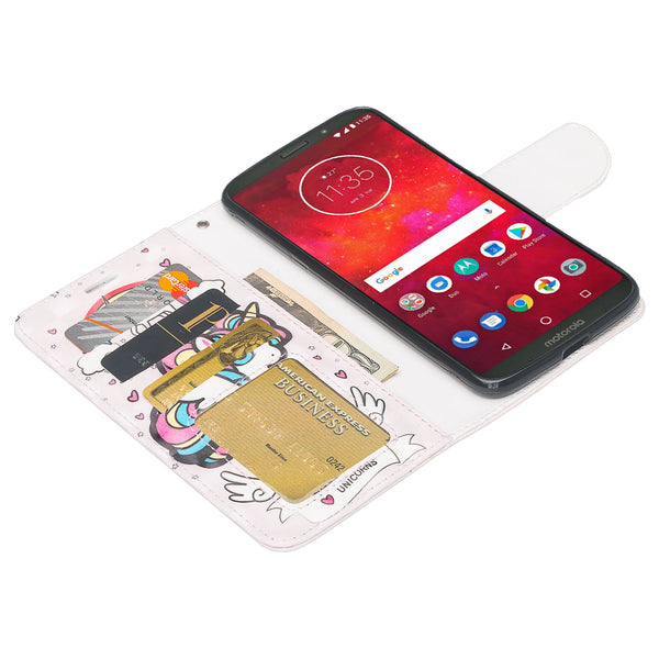 Motorola Moto Z3 Play leather wallet case - white unicorn 2 - www.coverlabusa.com