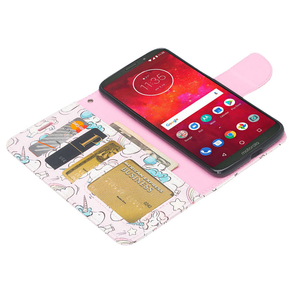 Motorola Moto Z3 Play leather wallet case - pink unicorn - www.coverlabusa.com