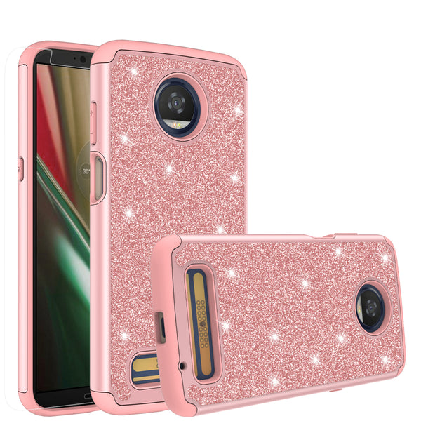Motorola Moto Z3 Play Glitter Hybrid Case - Rose Gold - www.coverlabusa.com