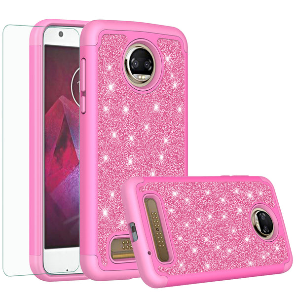 Motorola Moto Z2 Force Glitter Hybrid Case - Hot Pink - www.coverlabusa.com