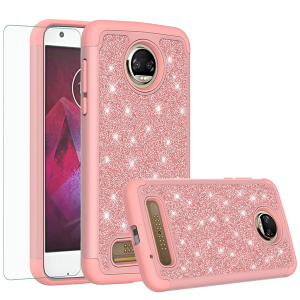 Motorola Moto Z2 Force Glitter Hybrid Case - Rose Gold - www.coverlabusa.com