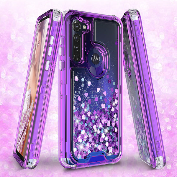hard clear glitter phone case for motorola moto g stylus - purple - www.coverlabusa.com 