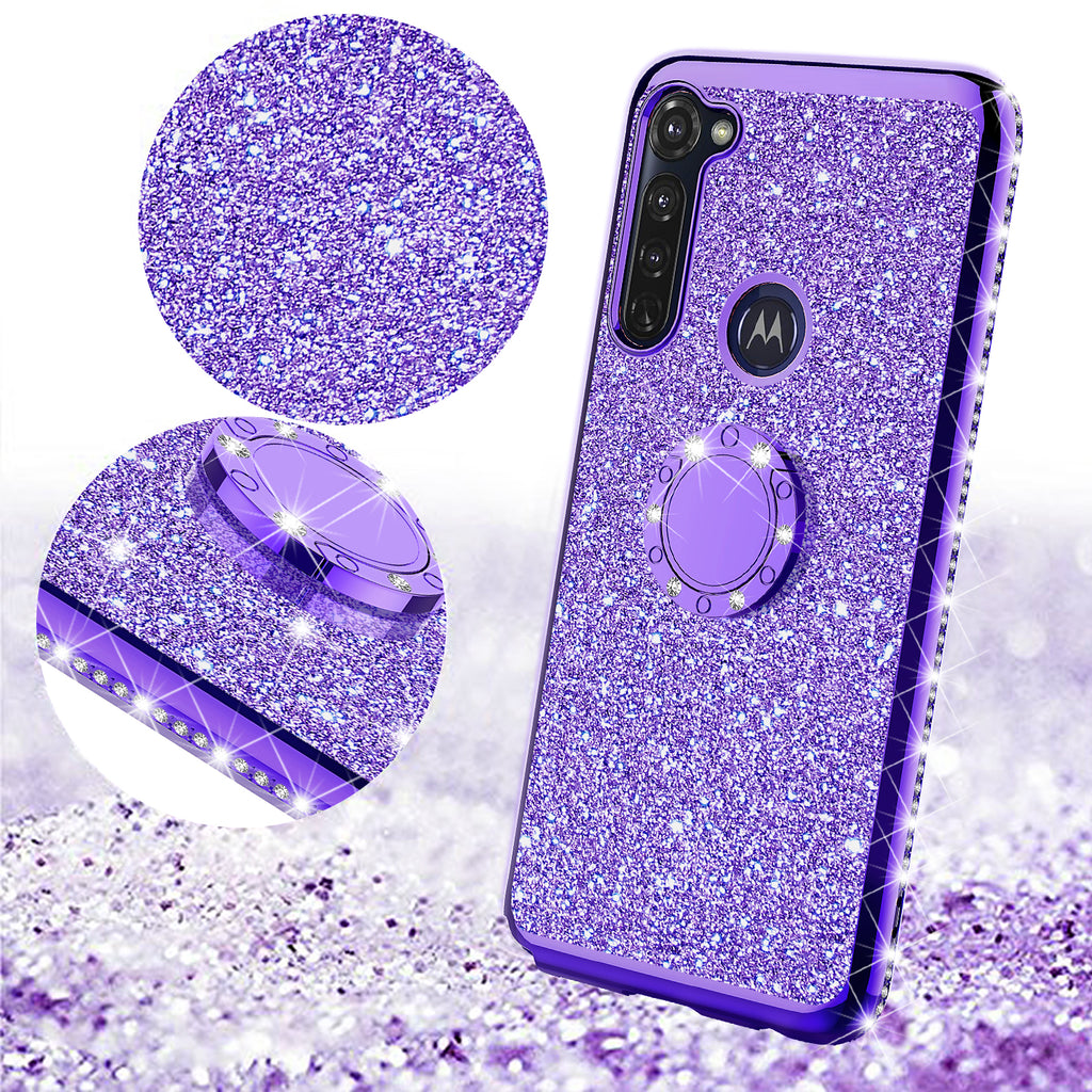 nancheng for Moto G Stylus 5G (2021) Case Cute Luxury Glitter Slim Silicone TPU Phone Case for Girls Women, Diamond Ring Kickstand Bumper Shockproof Drop