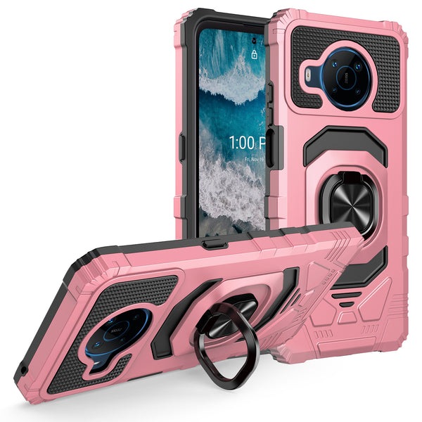 ring car mount kickstand hyhrid phone case for nokia x100 - rose gold - www.coverlabusa.com