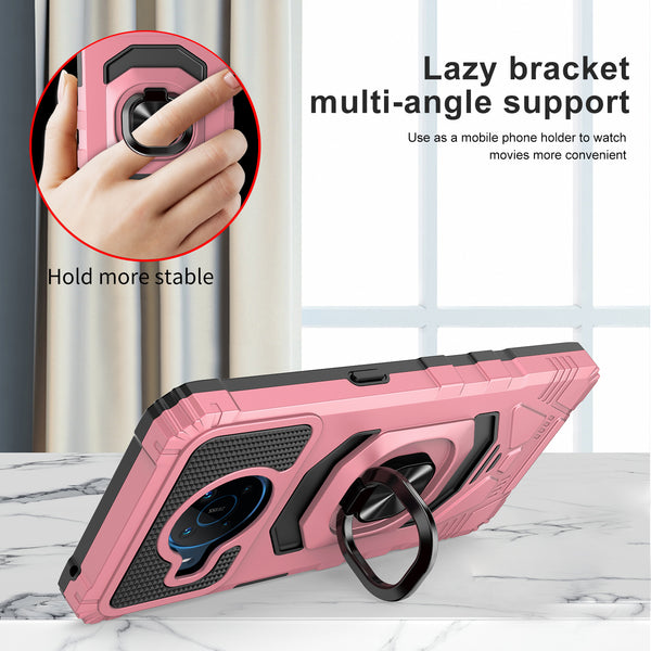 ring car mount kickstand hyhrid phone case for nokia x100 - rose gold - www.coverlabusa.com