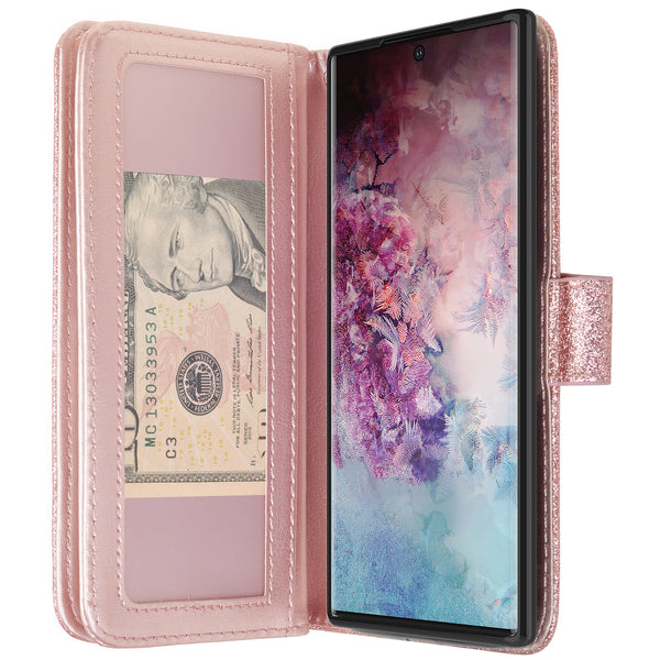 samsung galaxy note 10 plus glitter wallet case - rose gold - www.coverlabusa.com