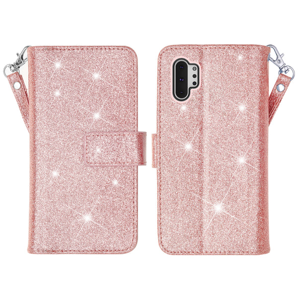 samsung galaxy note 10 plus glitter wallet case - rose gold - www.coverlabusa.com