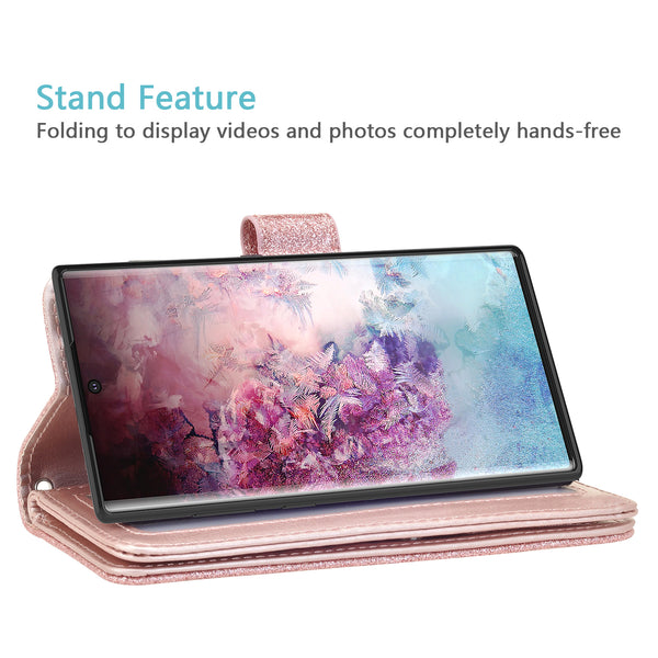 samsung galaxy note 10 plus glitter wallet case - rose gold - www.coverlabusa.com