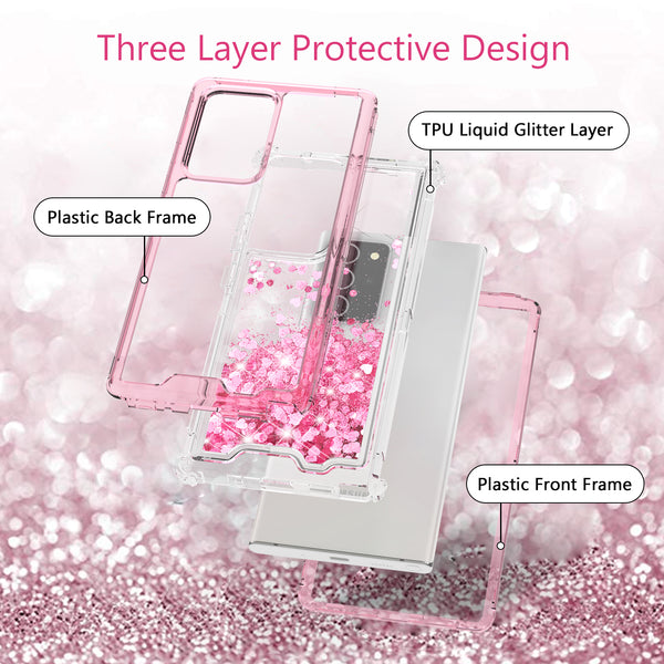 hard clear glitter phone case for samsung galaxy note 20 - pink - www.coverlabusa.com 
