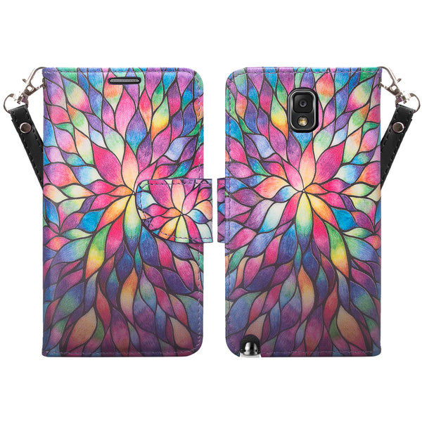 samsung galaxy note 3 leather wallet case - rainbow flower - www.coverlabusa.com