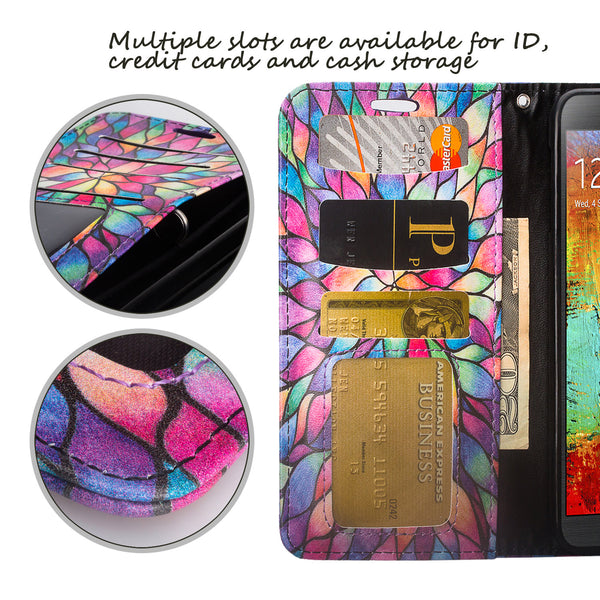 samsung galaxy note 3 leather wallet case - rainbow flower - www.coverlabusa.com