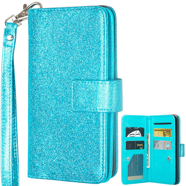 Samsung Galaxy J3 Emerge | J3 (2017) | J3 Prime | Samsung SM-J327P Glitter Wallet Case - Teal - www.coverlabusa.com