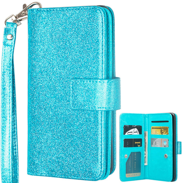 LG G8 ThinQ Glitter Wallet Case - Teal - www.coverlabusa.com