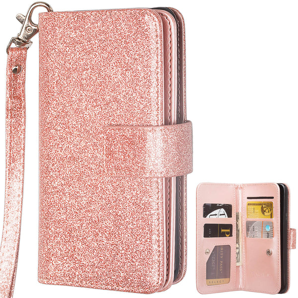 alcatel 3v (2019) glitter wallet case - rose gold - www.coverlabusa.com