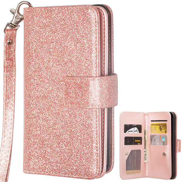 ZTE Max XL/ZTE Blade Max 3 Case/ZTE Zmax Pro 2 Glitter Wallet Case - Rose Gold - www.coverlabusa.com
