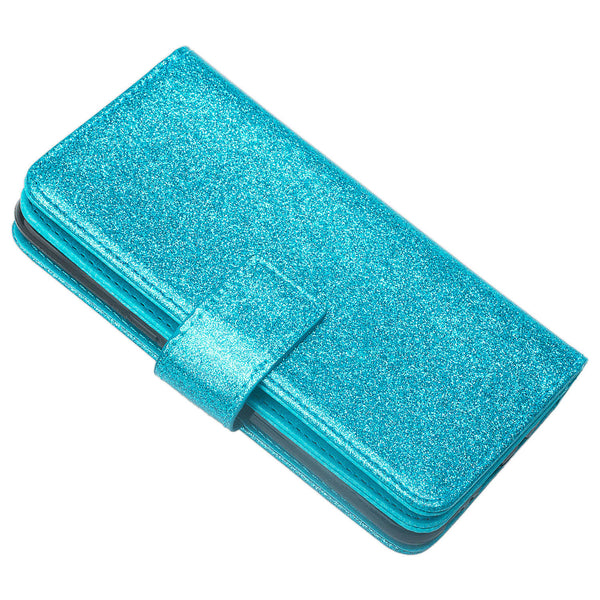 ZTE Max XL/ZTE Blade Max 3 Case/ZTE Zmax Pro 2 Glitter Wallet Case - Teal - www.coverlabusa.com