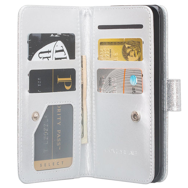apple iphone x, iphone 10 glitter wallet case - silver - www.coverlabusa.com