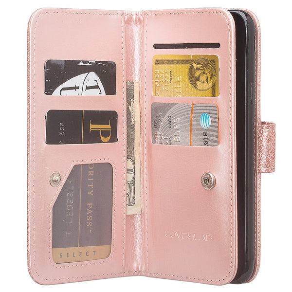apple iphone x, iphone 10 glitter wallet case - rose gold - www.coverlabusa.com