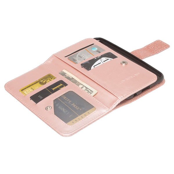 LG K10 (2018), K10+, K10a Glitter Wallet Case - Rose Gold - www.coverlabusa.com