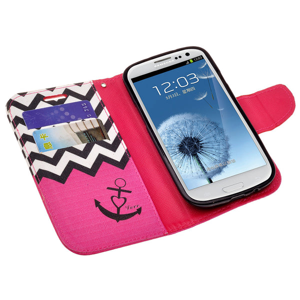 samsung galaxy S3 leather wallet case - hot pink anchor - www.coverlabusa.com