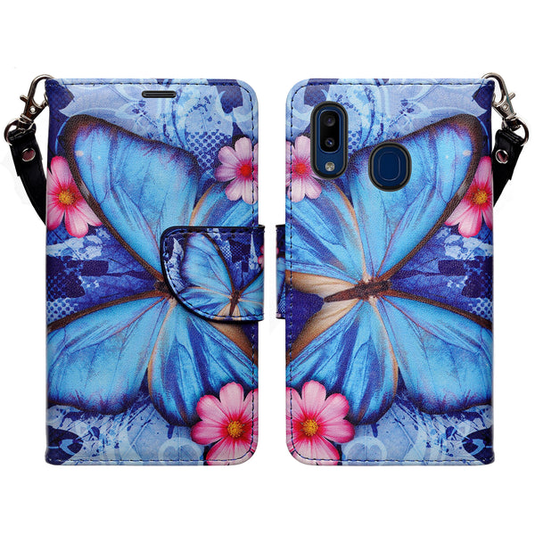 samsung galaxy a20 wallet case - blue butterfly - www.coverlabusa.com