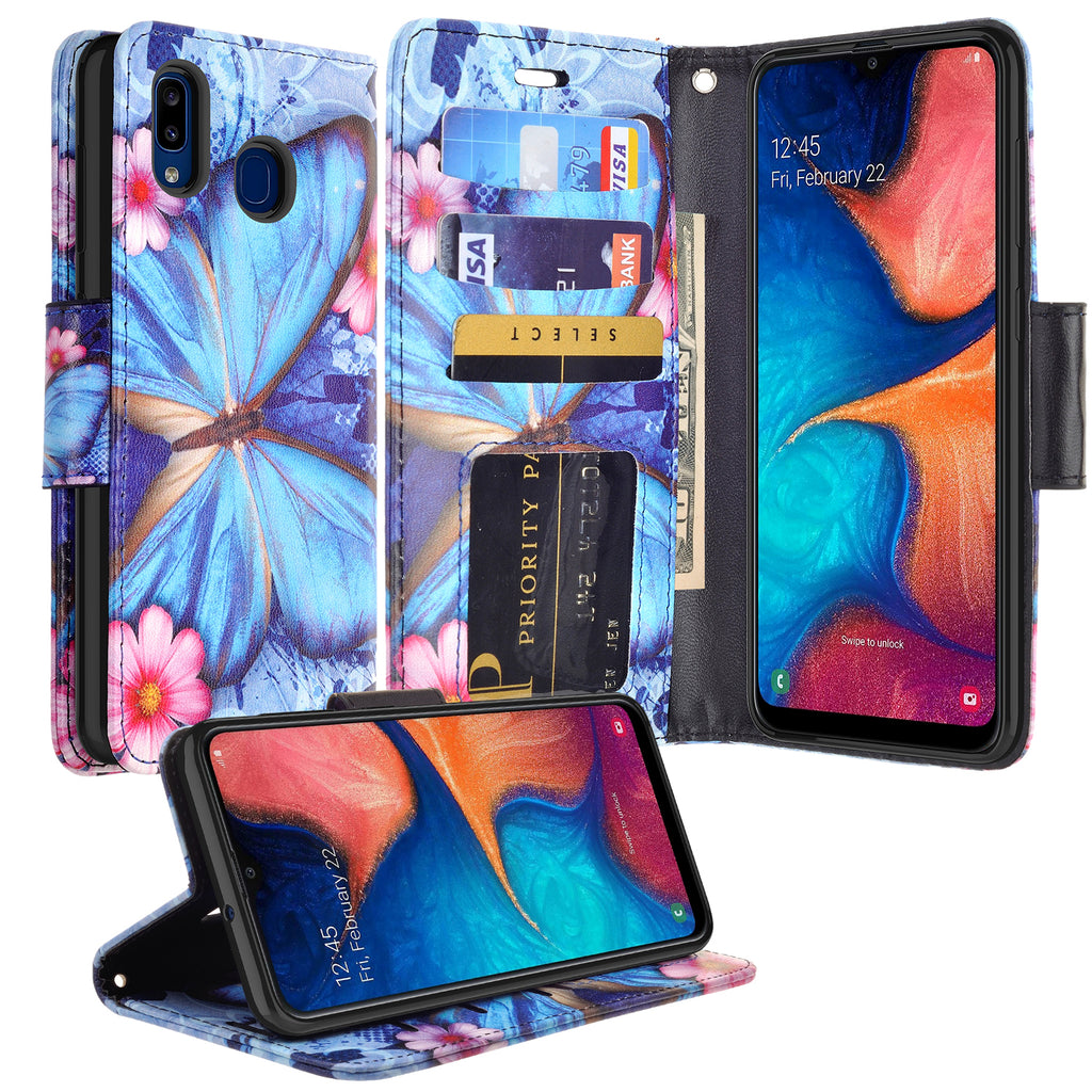 Samsung Galaxy A20 Case Galaxy A20 Wallet Case Wrist Strap Pu