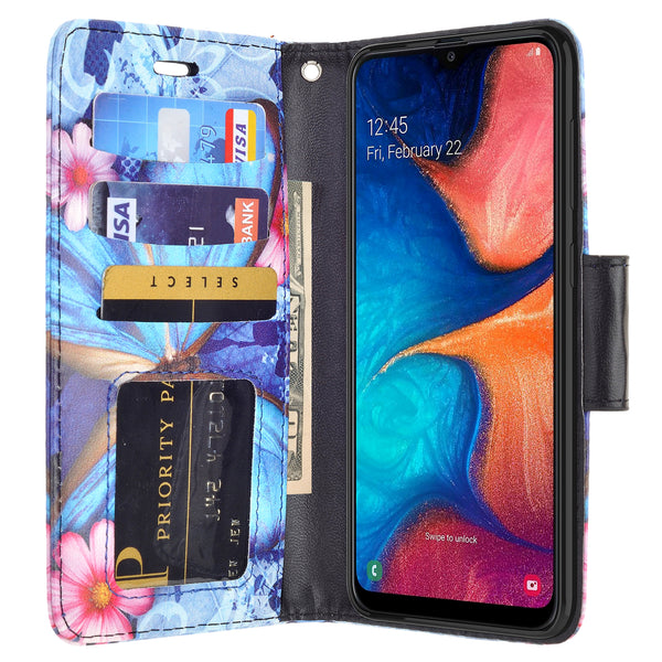 samsung galaxy a20 wallet case - blue butterfly - www.coverlabusa.com