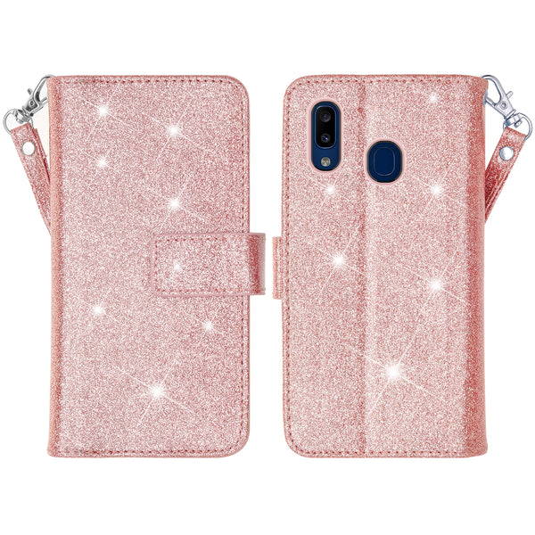 samsung galaxy a10e glitter wallet case - rose gold - www.coverlabusa.com