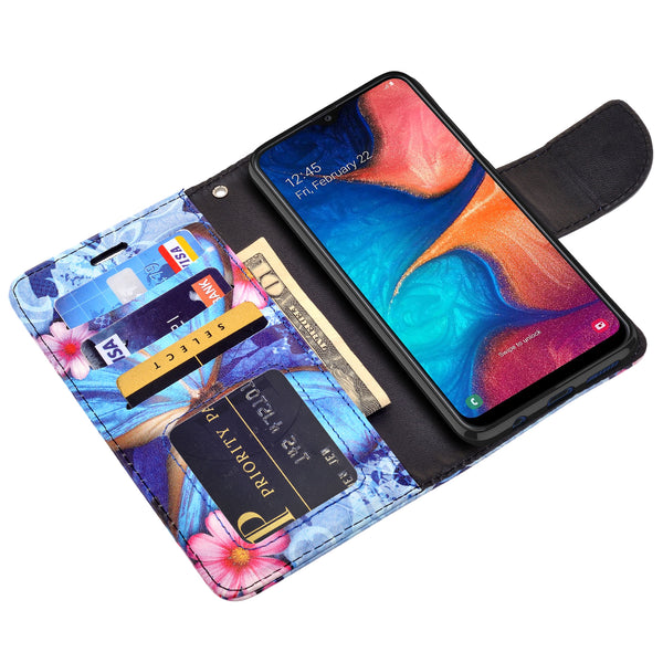 samsung galaxy a20 wallet case - blue butterfly - www.coverlabusa.com