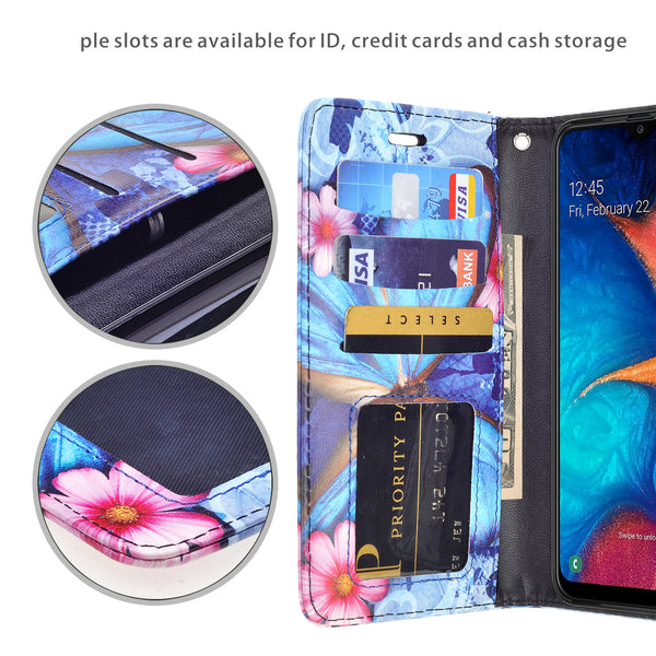 samsung galaxy a20 wallet case - blue butterfly - www.coverlabusa.com