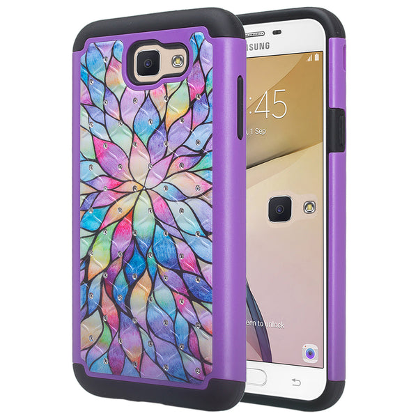 galaxy j7 prime diamond rhinestone case - rainbow flower - www.coverlabusa.com