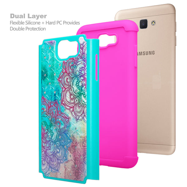 galaxy j7 prime diamond rhinestone case - teal flower - www.coverlabusa.com