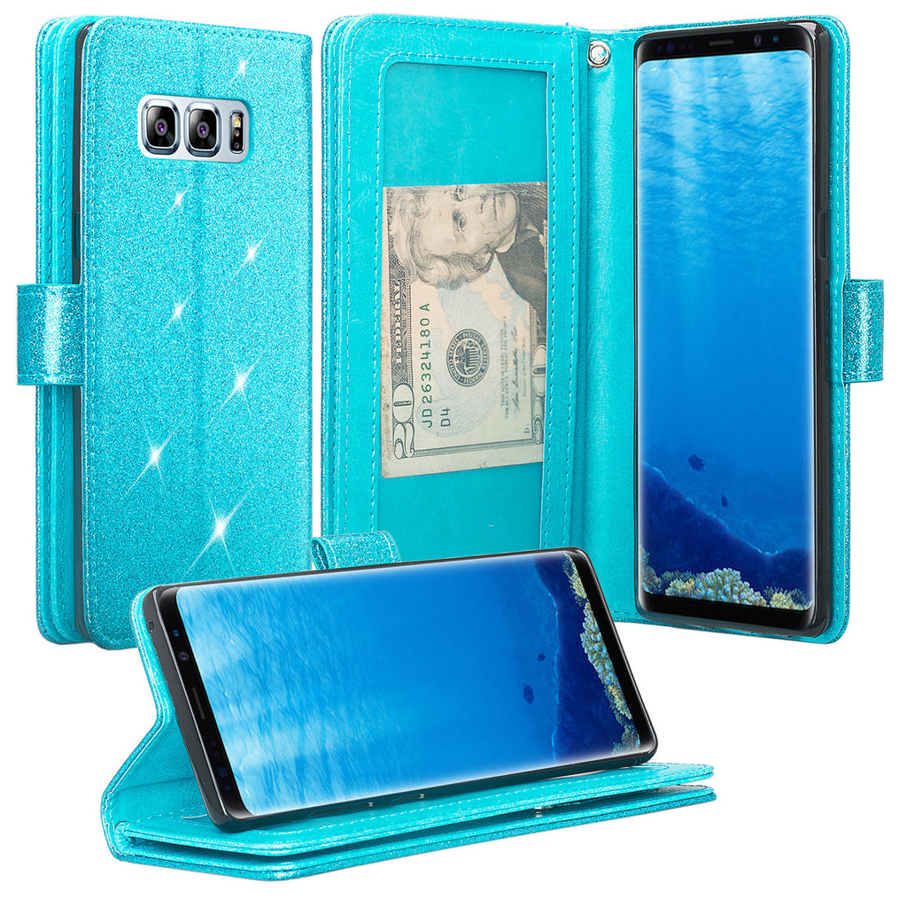 Samsung Galaxy Note 8 Glitter Wallet Case - Teal - www.coverlabusa.com
