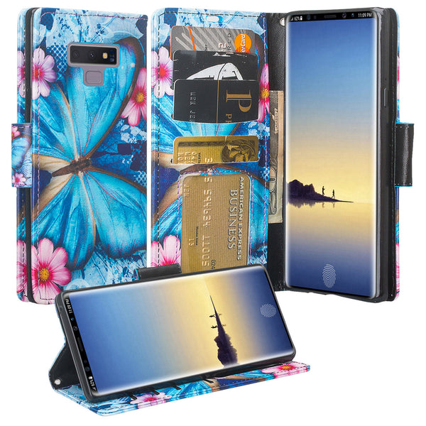 Samsung Galaxy Note 9 leather wallet case - blue butterfly - www.coverlabusa.com