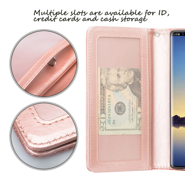 Samsung Galaxy Note 9 Glitter Wallet Case - Rose Gold - www.coverlabusa.com