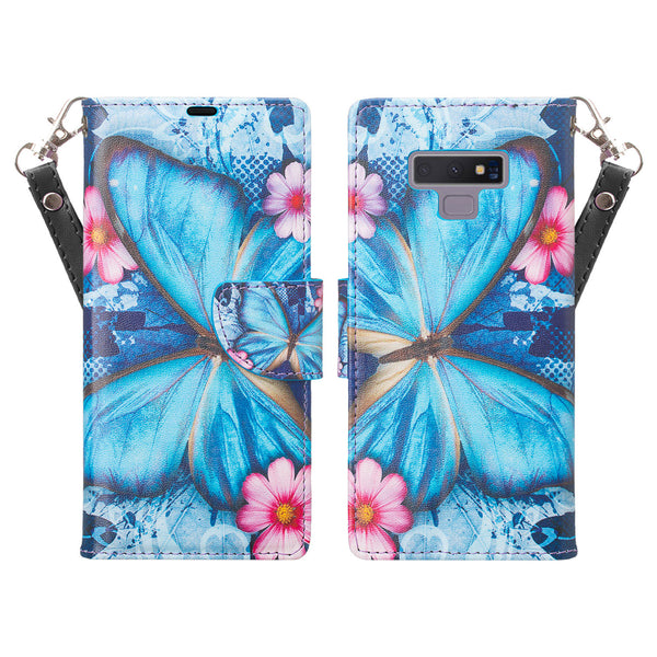 Samsung Galaxy Note 9 leather wallet case - blue butterfly - www.coverlabusa.com