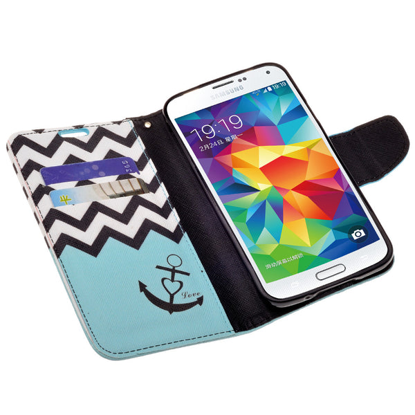 samsung galaxy S5 leather wallet case - teal anchor - www.coverlabusa.com